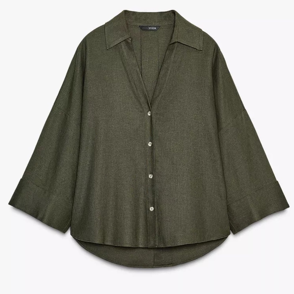 Zara Olive Green Button-Up Oversized Blouse